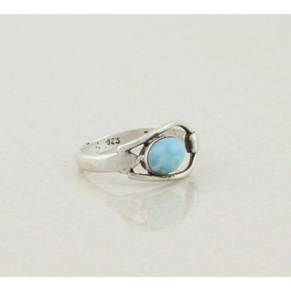 Sterling Silver Vintage Blue Dolphin Stone Larimar Ring Size 10 - Picture 6 of 7